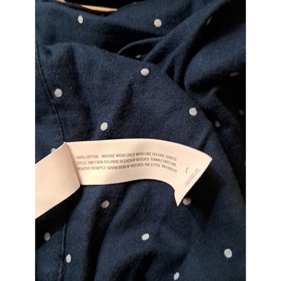 Pajama Set Flannel Long Sleeve Top Shorts 2 pc Auden Polka Dot Navy Large New - Picture 6 of 11